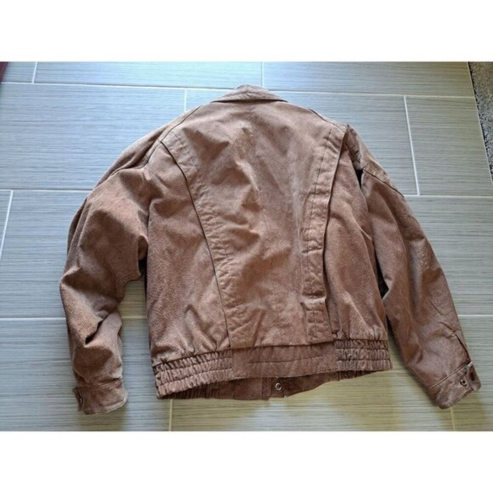 Vintage Levis Mens Bomber  Brown Suede Jacket Size 44 L Button Cuffs Zip Front - Picture 10 of 12